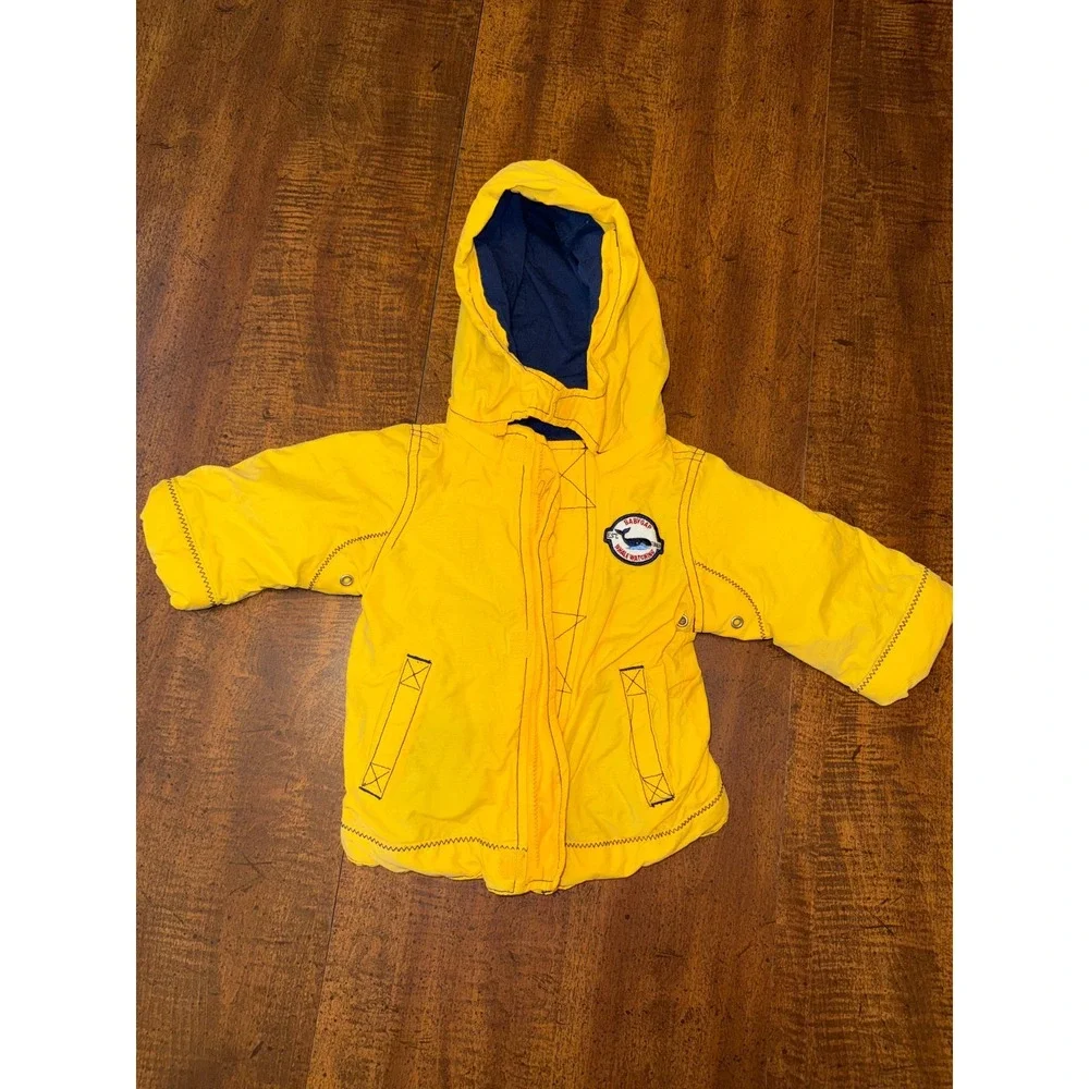Vintage 90's Kids Baby Gap Rain Hooded Jacket Size 0-6 Months Whale Patch